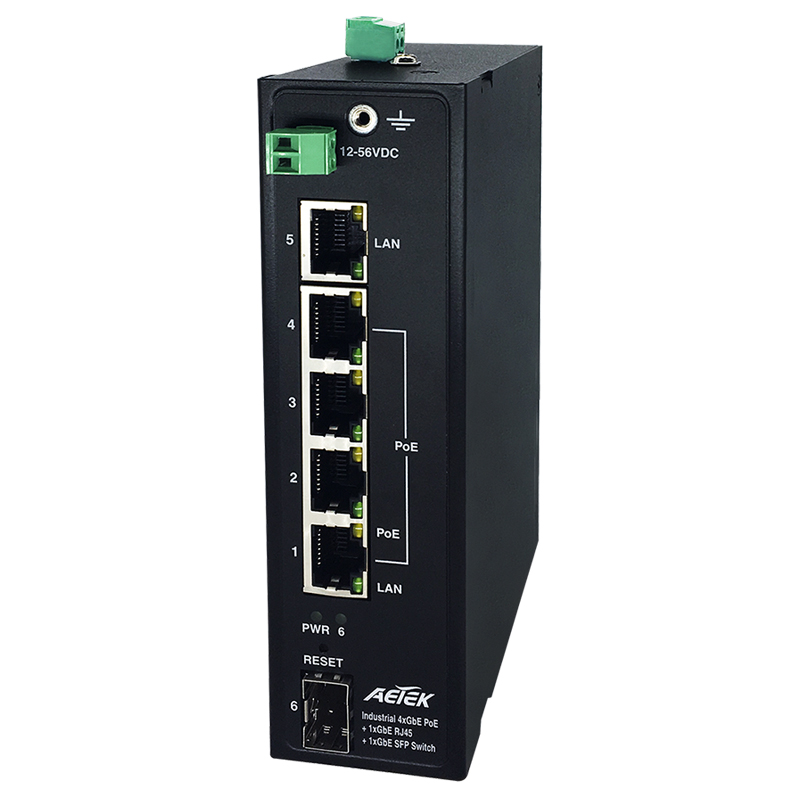H36-042-30 Unmanaged Industrial PoE Switch with 4 X 30W PoE + 1 RJ45 and 1  SFP Interface